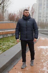Комплект чоловічий Nike: куртка зимова "Frost" синя + штани з тринитки утеплені чорні Артикул: 1883785596