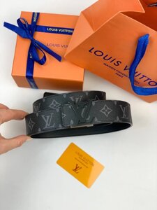 Ремінь Louis Vuitton із чорною пряжкою LV initials із канви сірий Monogram r115 в Києві от компании Elektromax