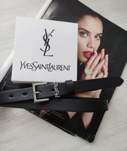 Жіночий вузький шкіряний ремінь пряжка Yves Saint Laurent black срібло в Києві от компании Elektromax