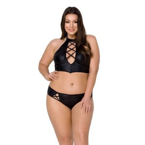 Комплект з екошкіри Passion NANACY BIKINI 4XL/5XL black, бра та трусики з імітацією шнурівки в Києві от компании Elektromax