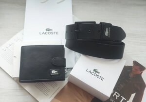 Подарунковий чоловічий шкіряний набір ремінь та гаманець Lacoste black в Києві от компании Elektromax