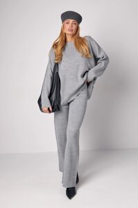 Жіночий костюм oversize у рубчик зі штанами палаццо - сірий цвет, ONE SIZE (є розміри) в Києві от компании Elektromax