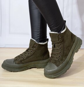 Жіночі черевики-берці хакі утеплені на хутрі шнурівка 36-41 в Києві от компании Elektromax