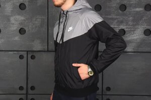 Вітровка коса в стилі Nike чорно-сіра