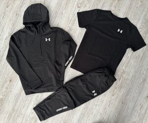 Комплект 3 в 1 Демісезонний спортивний костюм Under Armour чорний худі + чорні штани (двонитка) + Футболка чорна Under в Києві от компании Elektromax