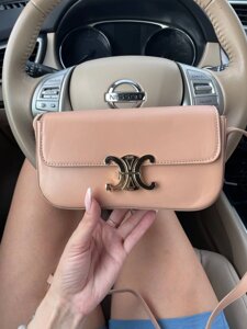 Сумка жіноча Celine Teen Triomphe Bag in Shiny Calfskin mini Селін бежева 0065