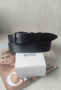 Шкіряний чоловічий чорний ремінь із тисненням Hugo Boss black в Києві от компании Elektromax