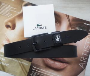 Шкіряний чоловічий ремінь Lacoste black з чорною пряжкою в Києві от компании Elektromax