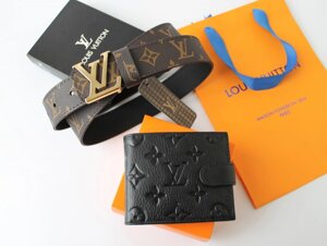 Чоловічий подарунковий набір - шкіряний ремінь і гаманець Louis Vuitton brown&black в Києві от компании Elektromax