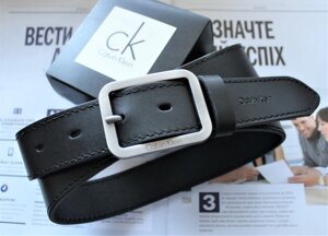 Чоловічий шкіряний ремінь Calvin Klein з білою пряжкою чорний в Києві от компании Elektromax