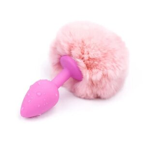 Рожевий силіконовий анальний затор з рожевим хвостиком Silicone Fur Tail Plug в Києві от компании Elektromax