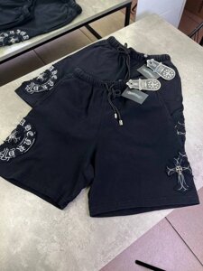 Трикотажні шорти Chrome Hearts чорного кольору біле лого у вигляді підкови sh145