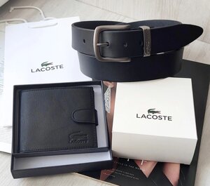 Подарунковий шкіряний набір, ремінь та гаманець Lacoste black в Києві от компании Elektromax