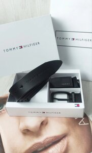 Чоловічий подарунковий набір ремінь дві пряжки TOMMY Hilfiger black