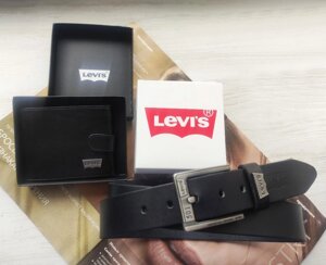 Чоловічий подарунковий шкіряний набір Levis ремінь і гаманець чорний в Києві от компании Elektromax