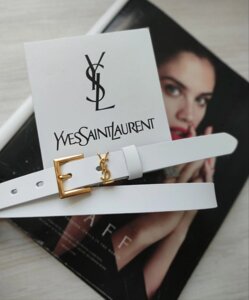 Жіночий вузький шкіряний ремінь Yves Saint Laurent white золото пряжка в Києві от компании Elektromax