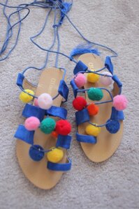 Жіночі сандалі гладіаторів з помпонами і шнурівкою етно стиль 36-41