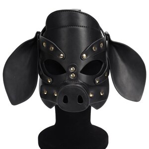 БДСМ маска голова свені Leather Pig Mask Black