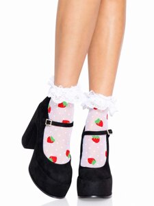 Шкарпетки жіночі з полуничним принтом Leg Avenue Strawberry ruffle top anklets One size, мереживні м в Києві от компании Elektromax