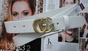 Жіночий шкіряний ремінь Gucci 3 см пряжка золото білий в Києві от компании Elektromax