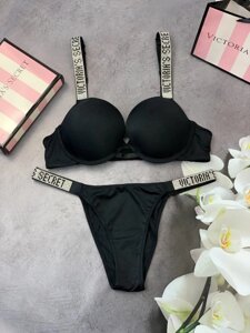 Комплект жіночий Victoria’s Secret Model Rhinestone топ + трусики Чорний kk001 в Києві от компании Elektromax