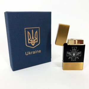 Запальничка газова Україна (Подарунка, турбо полум'я) HL-393-1. Колір: золото