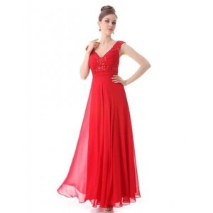 Элегантное вечернее красное платье с мерцающими стразами