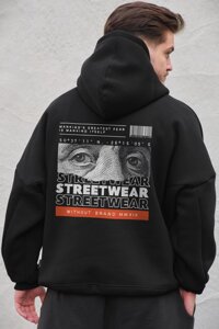 Оверсай худі толстовка на флісі з капюшоном та принтом Without Streetwear black