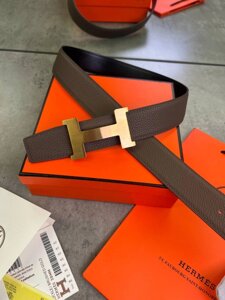 Ремінь Hermes двосторонній коричневий із чорним r150