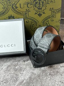 Ремінь сірий Gucci із чорною пряжкою mb009 в Києві от компании Elektromax