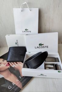 Чоловічий шкіряний подарунковий набір Lacoste, гаманець+ ремінь із двома пряжками в Києві от компании Elektromax