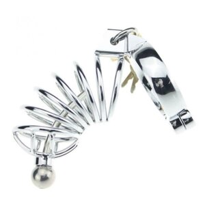Metal Asylum Chastity Device with Urethral Stretching Penis Plug and Two Rings L в Києві от компании Elektromax