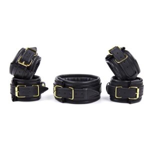 Leather 5 Pieces Restraints Set Hand Neck Foot Handcuffs Black в Києві от компании Elektromax