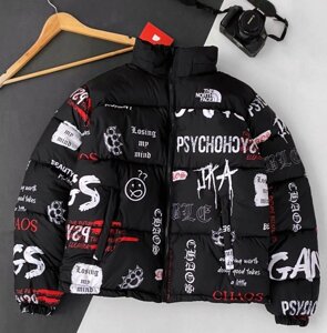 Куртка зимова в стилі The North Face принт PSYCHO чорна