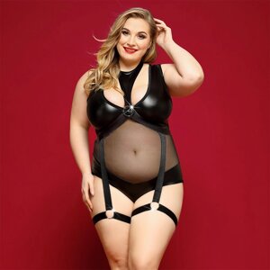 Елегантне боді з екошкіри JSY «Спокуслива Морган» Plus Size, Black, сітка, портупея з гартерами в Києві от компании Elektromax