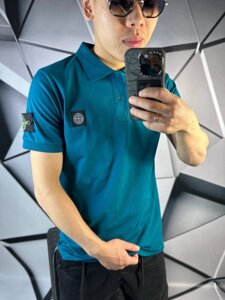 Поло Stone Island бірюзового кольору з патчем на рукаві mf036 в Києві от компании Elektromax