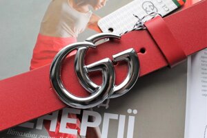 Жіночий червоний шкіряний ремінь Gucci пряжка срібло в Києві от компании Elektromax