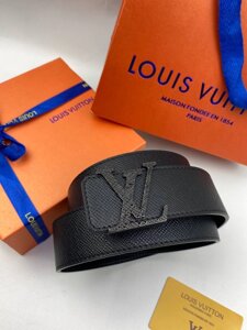 Ремінь чорний Louis Vuitton Taiga classic із чорною пряжкою r141