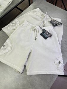 Шорти трикотажні Chrome Hearts бежевого кольору біле лого у вигляді підкови sh146