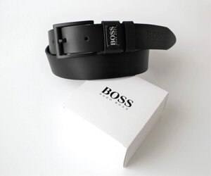 Шкіряний ремінь Hugo Boss з чорною пряжкою black в Києві от компании Elektromax