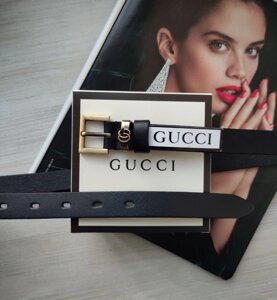 Жіночий вузький шкіряний ремінь пряжка Gucci black бронза в Києві от компании Elektromax