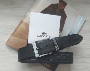 Чоловічий шкіряний ремінь для джинсів Lacoste чорно-сірий