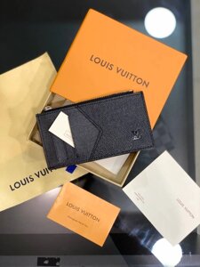 Тримач для карт та монет Louis Vuitton чорний у стилі "Taiga" k263