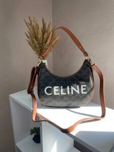 Сумка жіноча Celine Ava Bag In Triomphe Canvas and Calfskin Tan brown Селін коричнева 072