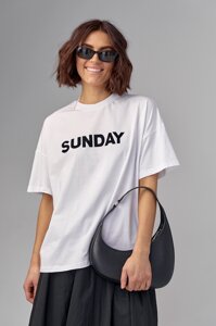 Жіноча футболка oversize з написом Sunday - білий цвет, S (є розміри) в Києві от компании Elektromax