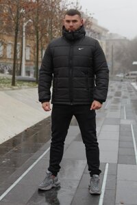 Комплект чоловічий Nike: куртка зимова "Frost" чорна + штани з тринитки утеплені чорні