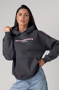 Тепле худі з написом alexanderwang - темно-сірий цвет, M (є розміри) в Києві от компании Elektromax