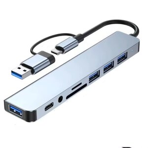 USB хаб 8 в 1 високошвидкісний концентратор Type-C Сірий в Києві от компании Elektromax