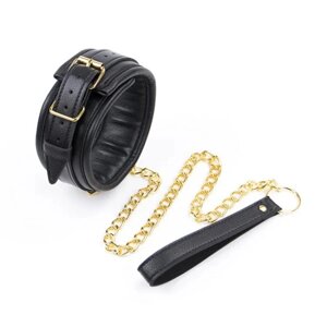 Чорний нашийник із золотистим повідцем Leather Neck Collar With Chain Leash в Києві от компании Elektromax