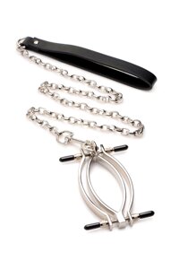 Затискач для статей губ Master Series: Pussy Tugger Adjustable Vagina Clamp with Chain в Києві от компании Elektromax